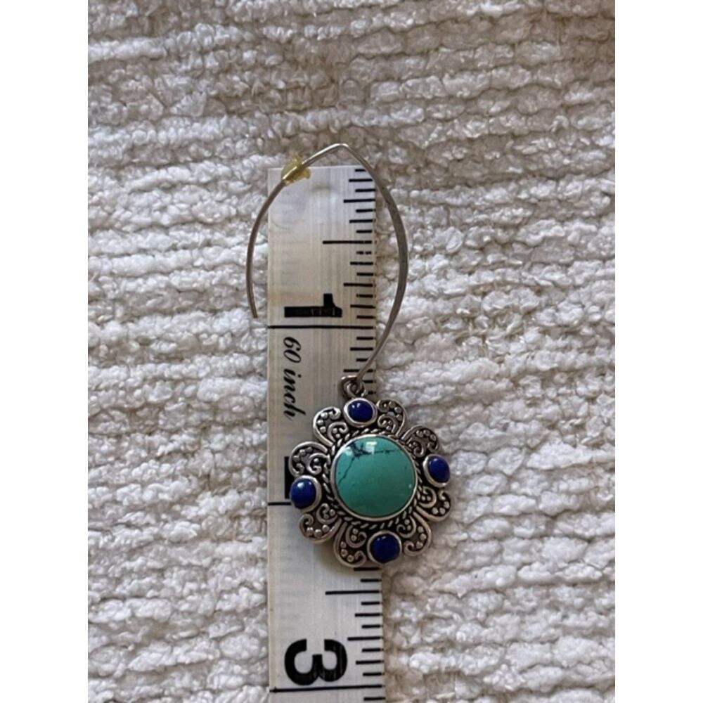 Sterling Silver Turquoise/Lapis earrings. marked 925. - Picture 3 of 3